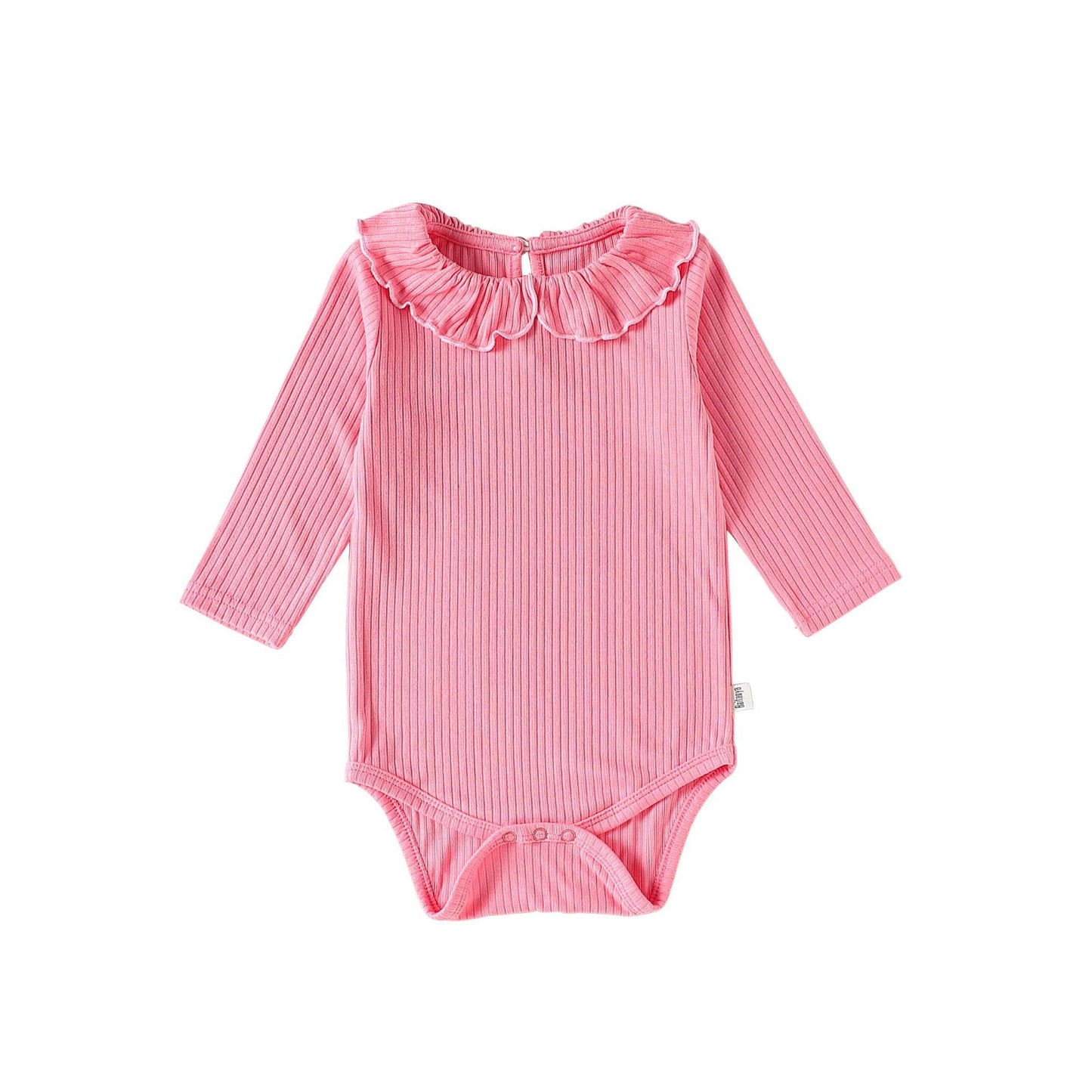 Ruffle Collar Ribbed Romper フリル襟 長袖ロンパース【mh0012342】 66cm / Pink mamahalo shop