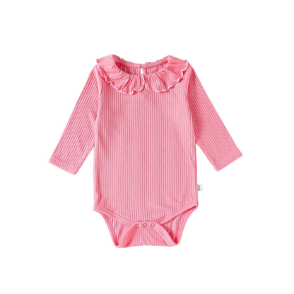 Ruffle Collar Ribbed Romper フリル襟 長袖ロンパース【mh0012342】 66cm / Pink mamahalo shop