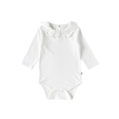 Ruffle Collar Ribbed Romper フリル襟 長袖ロンパース【mh0012342】 66cm / white mamahalo shop