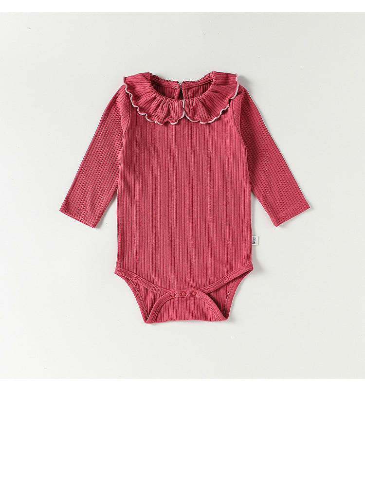 Ruffle Collar Ribbed Romper フリル襟 長袖ロンパース【mh0012342】 Beitaoya