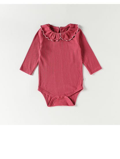 Ruffle Collar Ribbed Romper フリル襟 長袖ロンパース【mh0012342】 Beitaoya