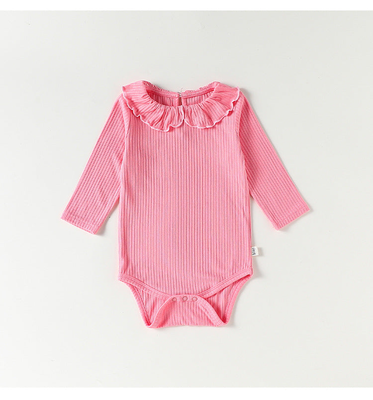 Ruffle Collar Ribbed Romper フリル襟 長袖ロンパース【mh0012342】 Beitaoya