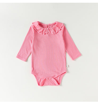 Ruffle Collar Ribbed Romper フリル襟 長袖ロンパース【mh0012342】 Beitaoya