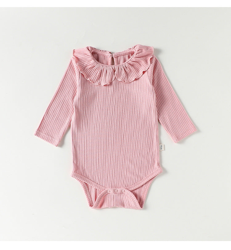 Ruffle Collar Ribbed Romper フリル襟 長袖ロンパース【mh0012342】 Beitaoya