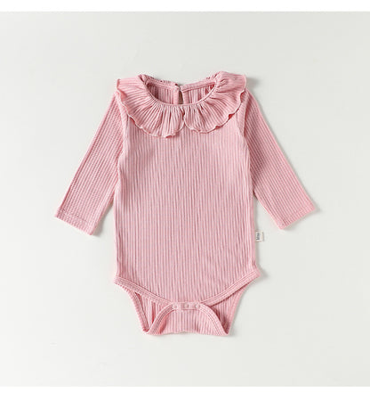 Ruffle Collar Ribbed Romper フリル襟 長袖ロンパース【mh0012342】 Beitaoya