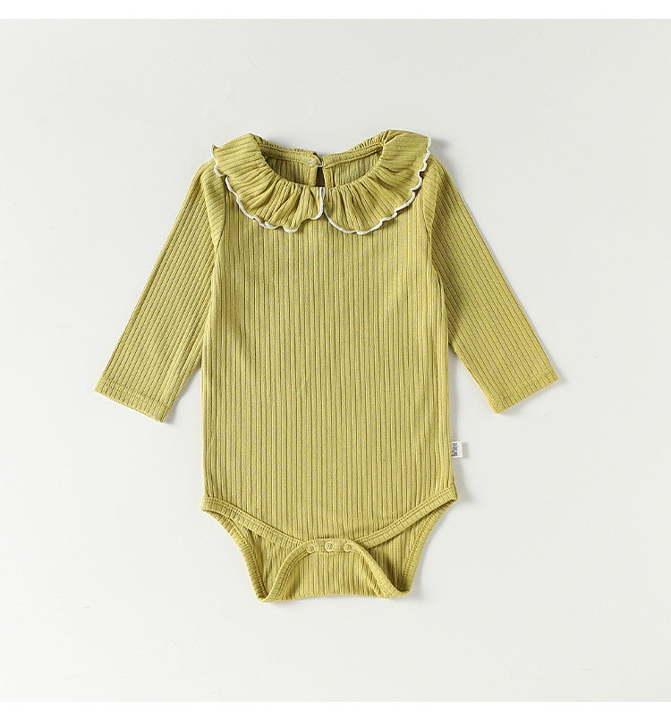 Ruffle Collar Ribbed Romper フリル襟 長袖ロンパース【mh0012342】 Beitaoya