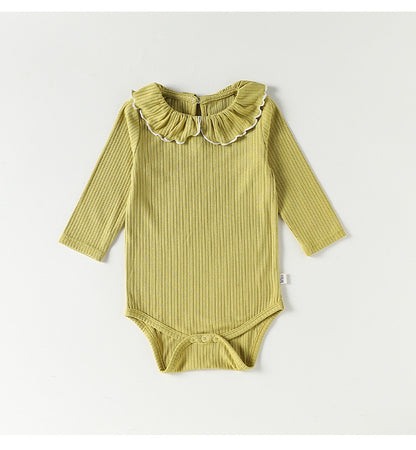 Ruffle Collar Ribbed Romper フリル襟 長袖ロンパース【mh0012342】 Beitaoya