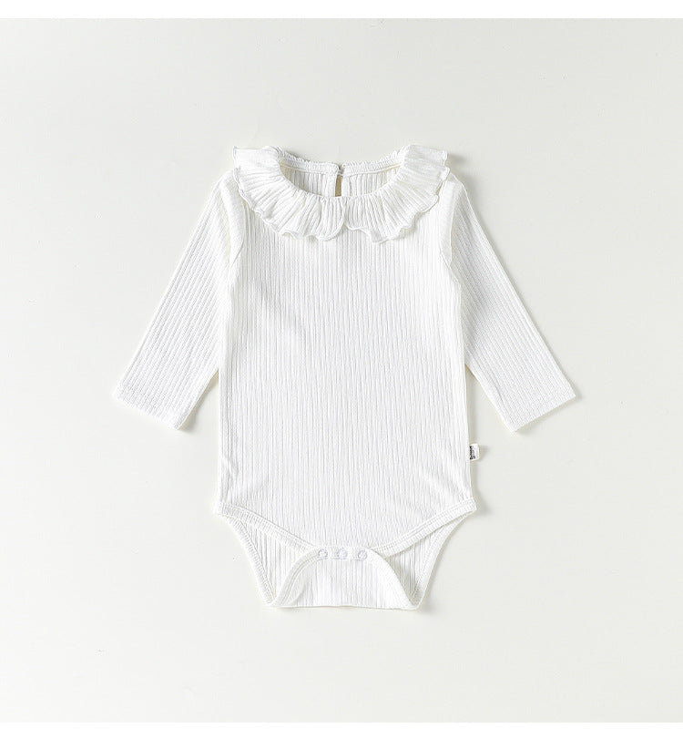 Ruffle Collar Ribbed Romper フリル襟 長袖ロンパース【mh0012342】 Beitaoya