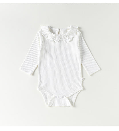 Ruffle Collar Ribbed Romper フリル襟 長袖ロンパース【mh0012342】 Beitaoya