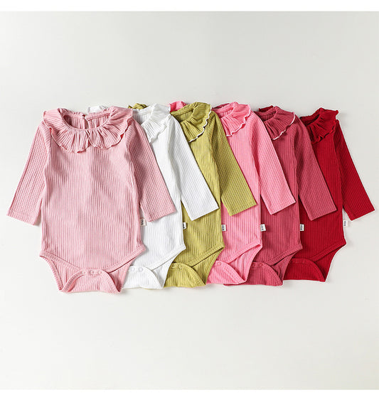 Ruffle Collar Ribbed Romper フリル襟 長袖ロンパース【mh0012342】 Beitaoya