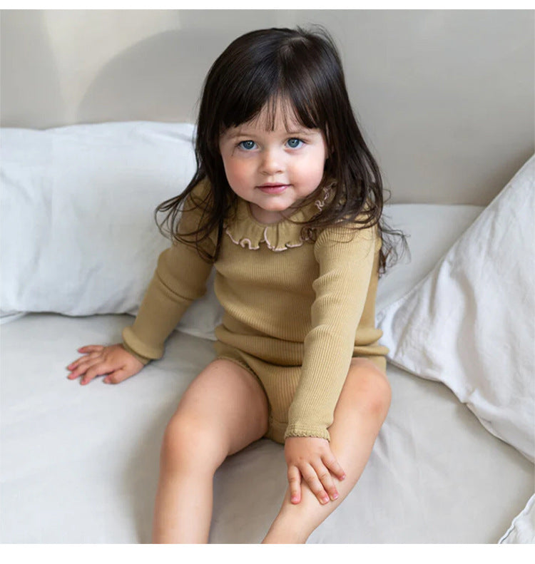 Ruffle Collar Ribbed Romper フリル襟 長袖ロンパース【mh0012342】 Beitaoya