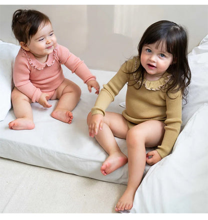 Ruffle Collar Ribbed Romper フリル襟 長袖ロンパース【mh0012342】 Beitaoya