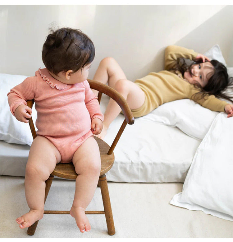 Ruffle Collar Ribbed Romper フリル襟 長袖ロンパース【mh0012342】 Beitaoya