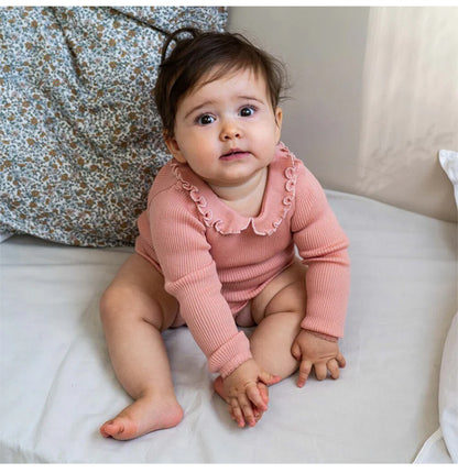 Ruffle Collar Ribbed Romper フリル襟 長袖ロンパース【mh0012342】 Beitaoya