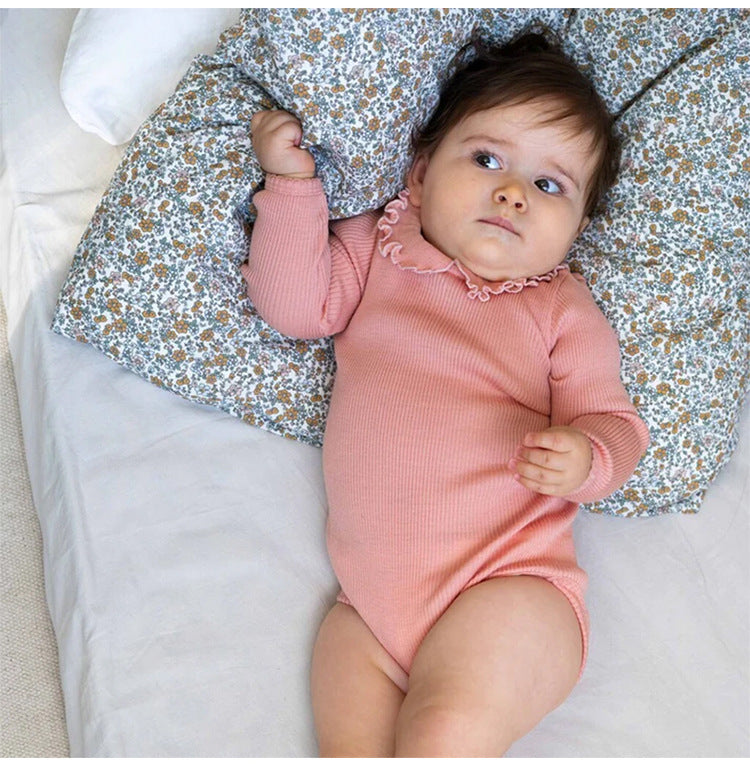 Ruffle Collar Ribbed Romper フリル襟 長袖ロンパース【mh0012342】 Beitaoya