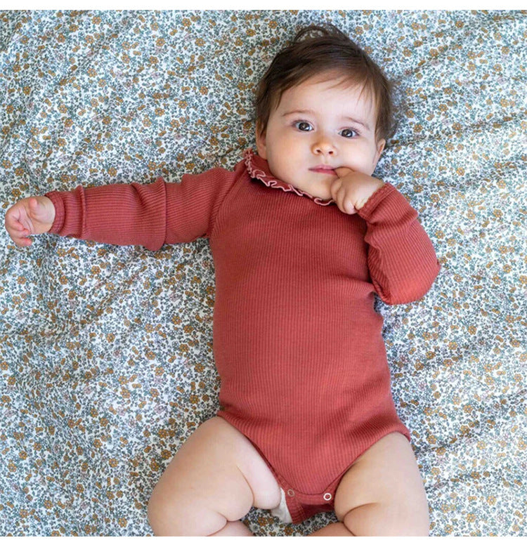 Ruffle Collar Ribbed Romper フリル襟 長袖ロンパース【mh0012342】 Beitaoya