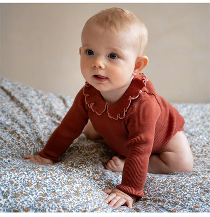 Ruffle Collar Ribbed Romper フリル襟 長袖ロンパース【mh0012342】 Beitaoya