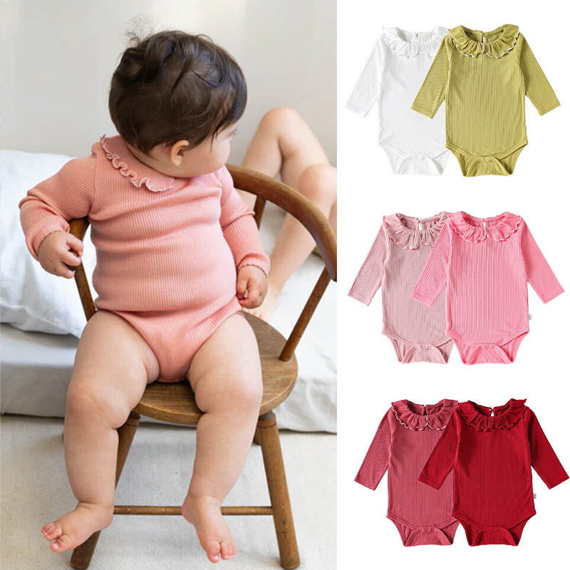 Ruffle Collar Ribbed Romper フリル襟 長袖ロンパース【mh0012342】 mamahalo shop