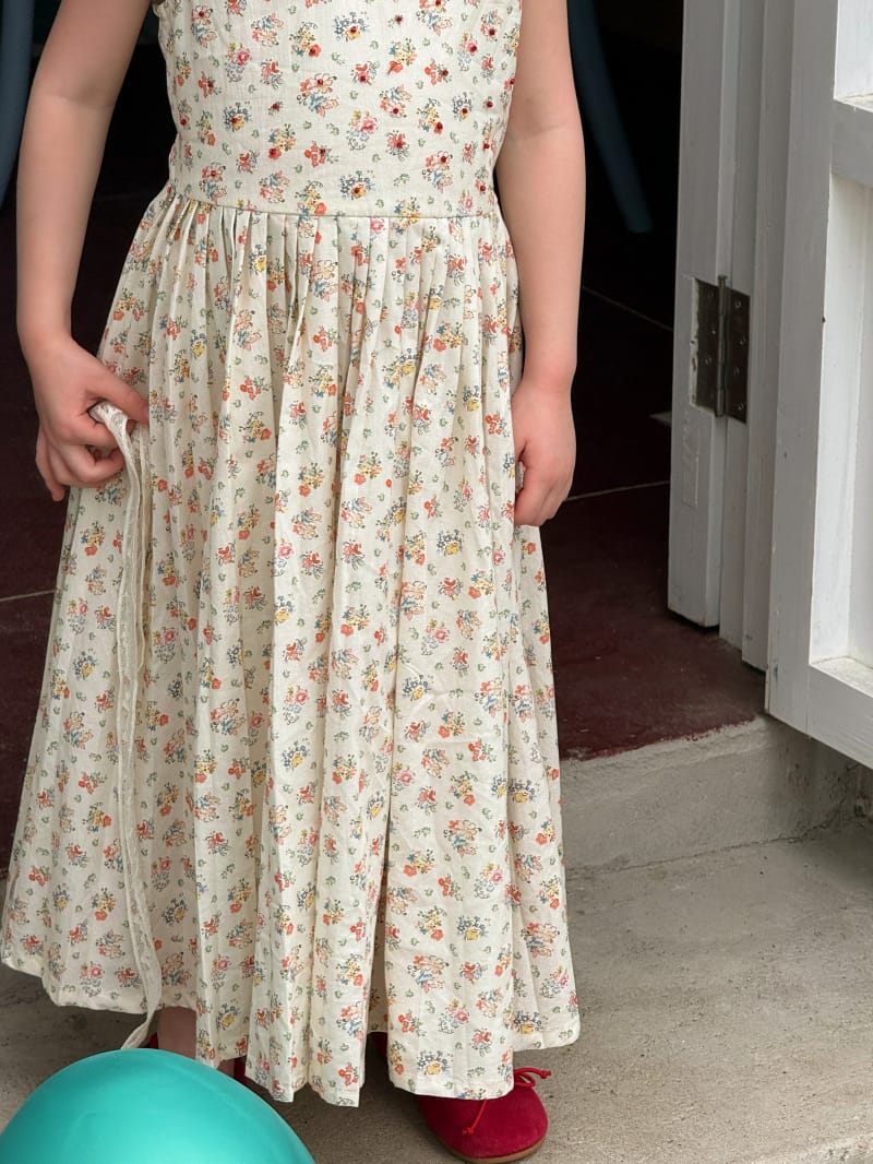Ruffle Collar Sleeveless Long Dress 小花柄 プリーツ ノースリーブワンピース【mh0012811】 Chengle ノースリーブワンピース