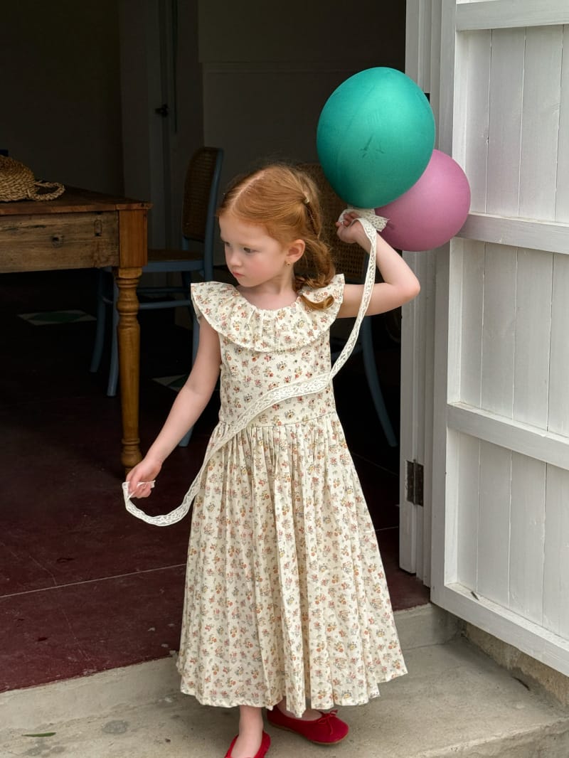 Ruffle Collar Sleeveless Long Dress 小花柄 プリーツ ノースリーブワンピース【mh0012811】 Chengle ノースリーブワンピース