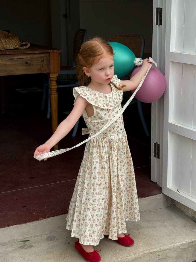 Ruffle Collar Sleeveless Long Dress 小花柄 プリーツ ノースリーブワンピース【mh0012811】 Chengle ノースリーブワンピース