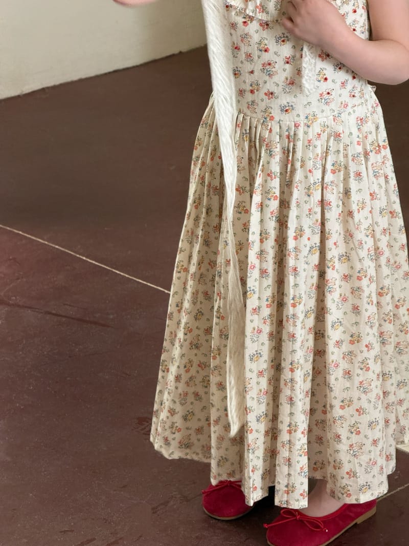 Ruffle Collar Sleeveless Long Dress 小花柄 プリーツ ノースリーブワンピース【mh0012811】 Chengle ノースリーブワンピース
