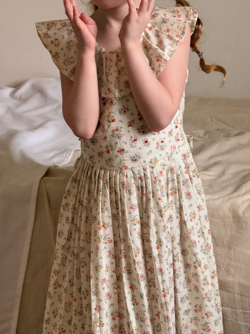 Ruffle Collar Sleeveless Long Dress 小花柄 プリーツ ノースリーブワンピース【mh0012811】 Chengle ノースリーブワンピース