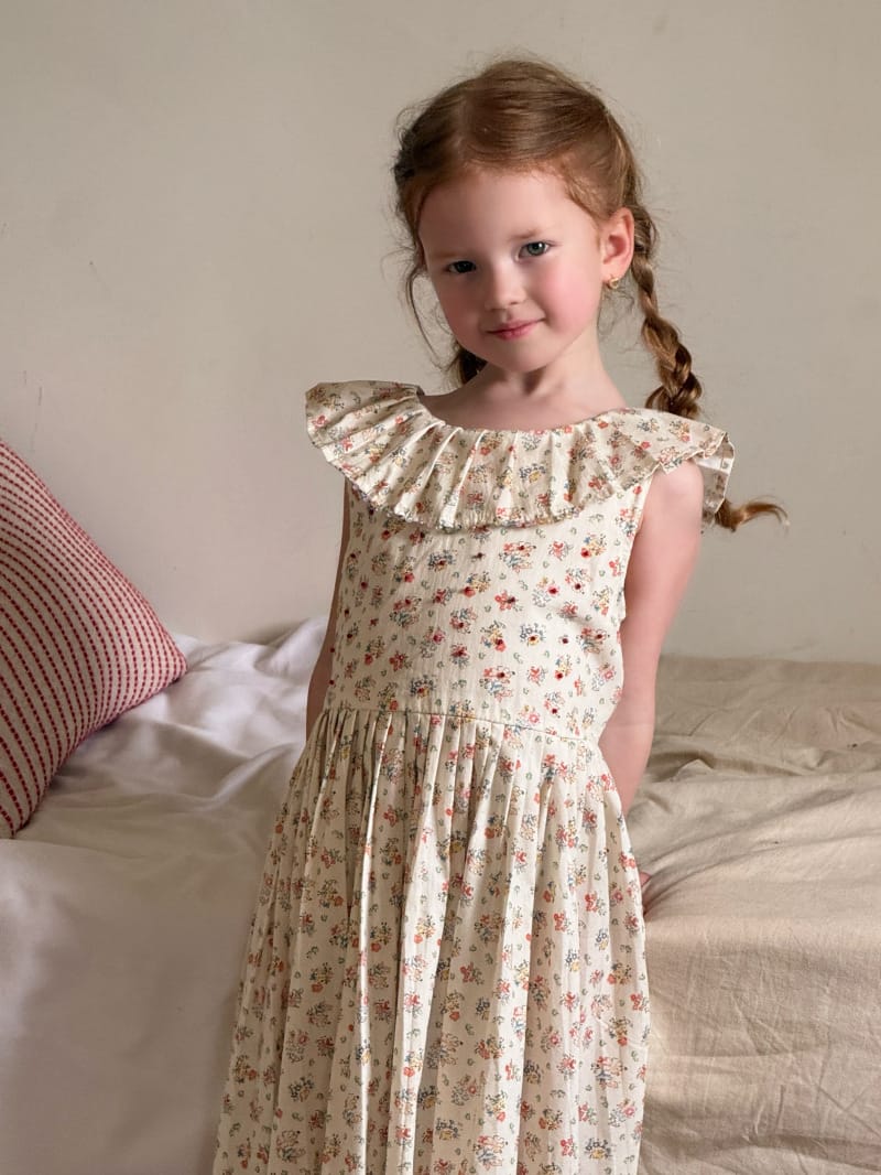 Ruffle Collar Sleeveless Long Dress 小花柄 プリーツ ノースリーブワンピース【mh0012811】 Chengle ノースリーブワンピース