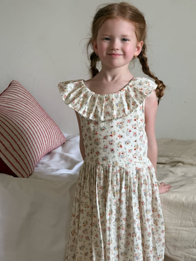Ruffle Collar Sleeveless Long Dress 小花柄 プリーツ ノースリーブワンピース【mh0012811】 Chengle ノースリーブワンピース