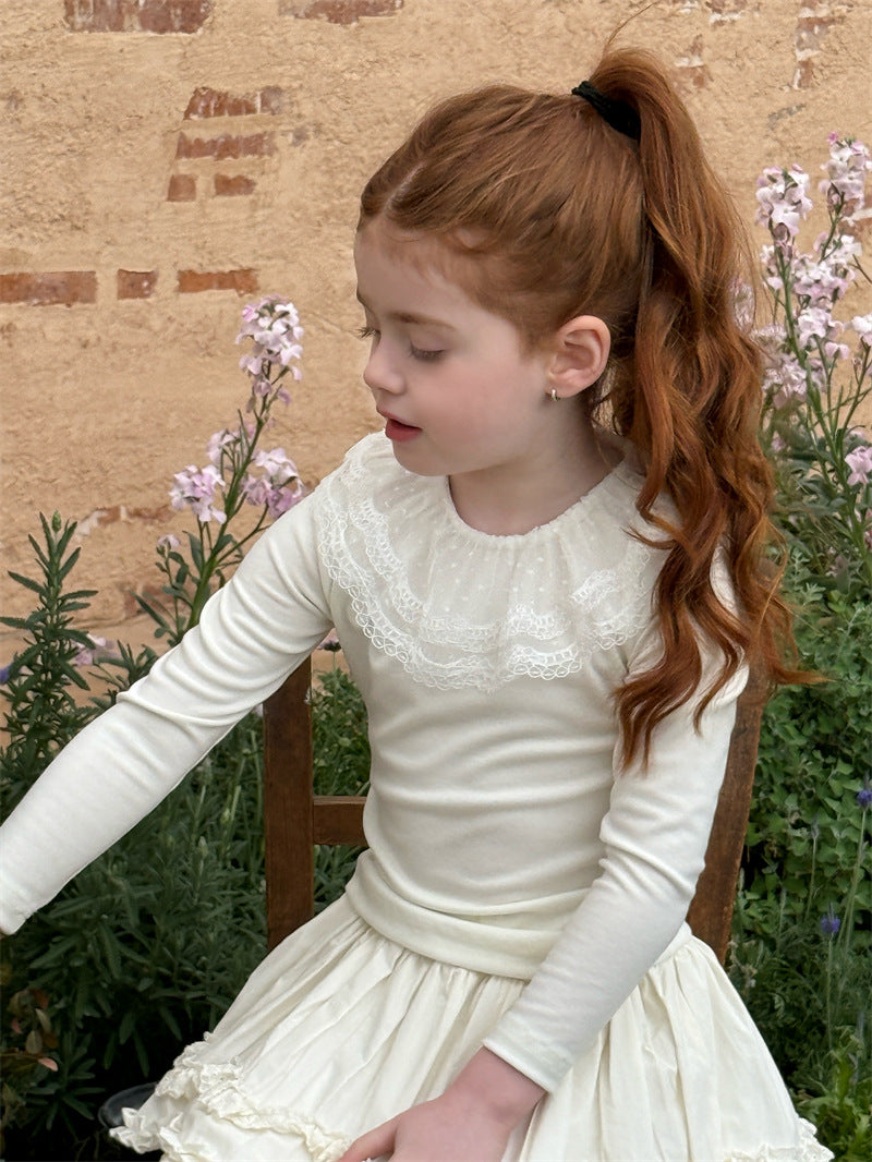 Ruffle Lace Knitted Base Top フリル レース 長袖ニットトップス【mh0012425】 Chengle