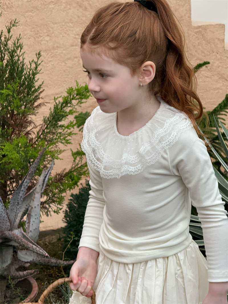 Ruffle Lace Knitted Base Top フリル レース 長袖ニットトップス【mh0012425】 Chengle