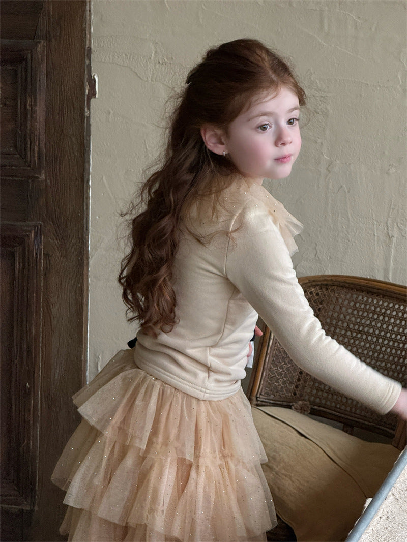 Ruffle Lace Knitted Base Top フリル レース 長袖ニットトップス【mh0012425】 Chengle