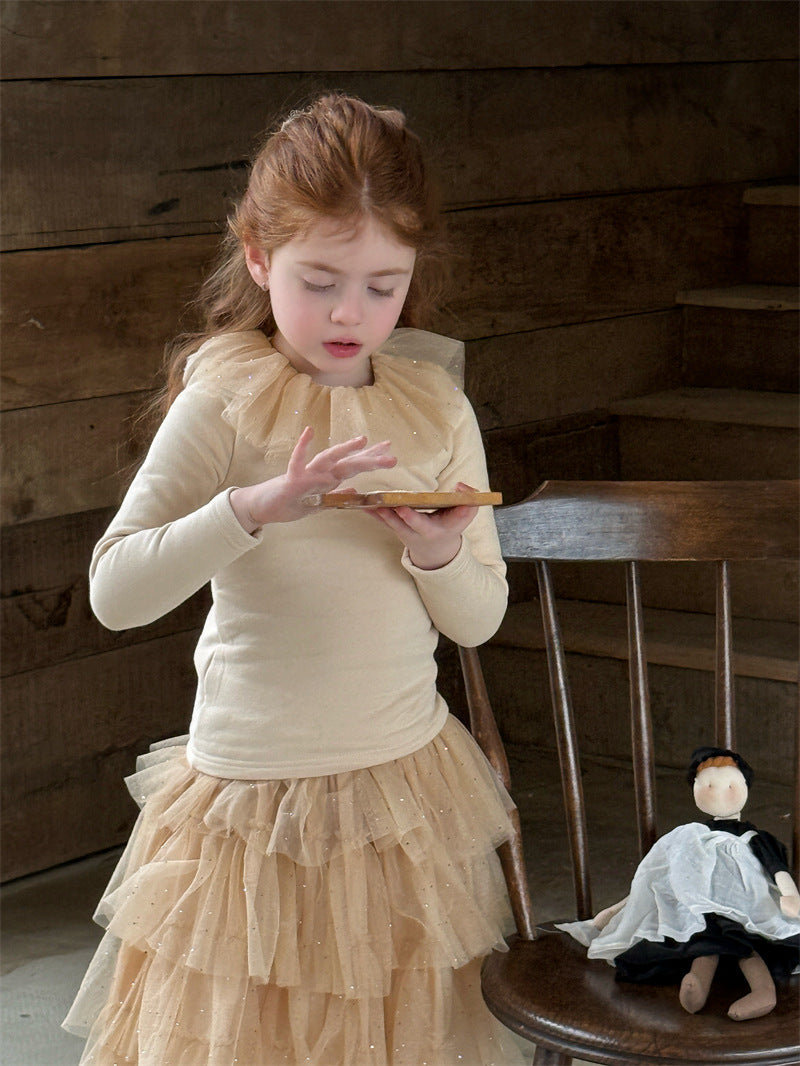 Ruffle Lace Knitted Base Top フリル レース 長袖ニットトップス【mh0012425】 Chengle