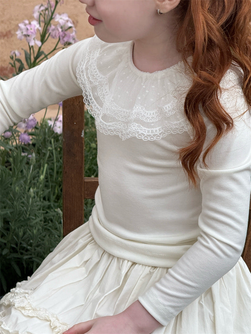 Ruffle Lace Knitted Base Top フリル レース 長袖ニットトップス【mh0012425】 mamahalo shop