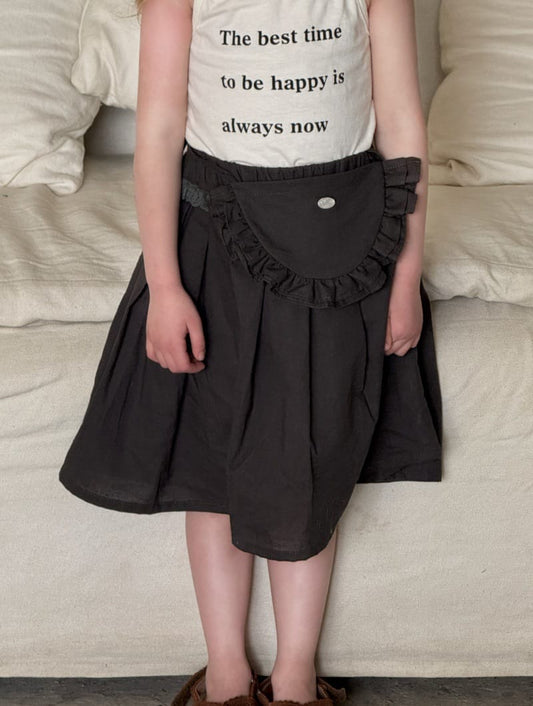 Ruffle Pocket Pleated Skirt コットン リネン 膝丈スカート【mh0012790】 Chengle スカート