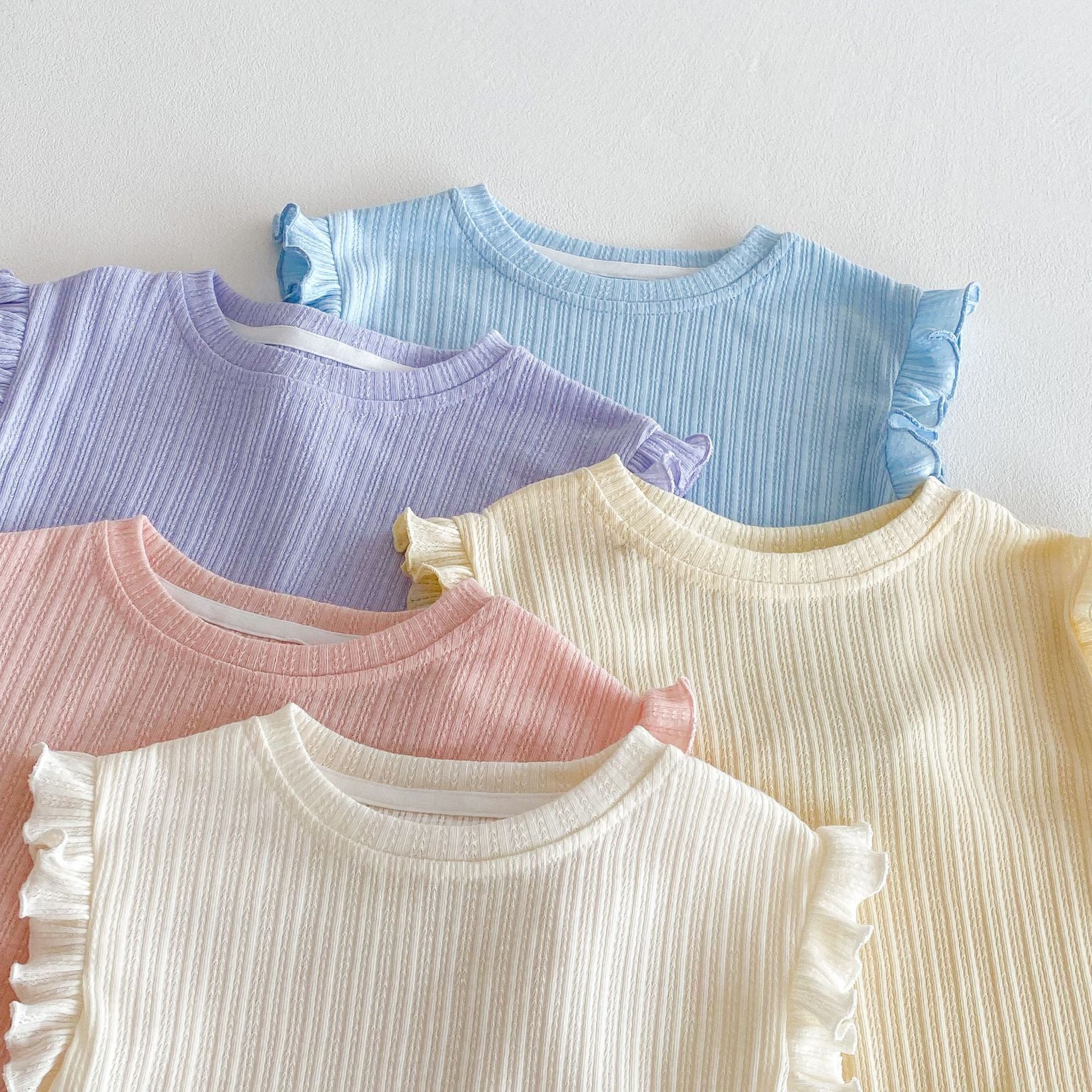 Ruffle Sleeve Ribbed Set ラッフル袖トップス+パンツ セット【mh0012338】 Beitaoya
