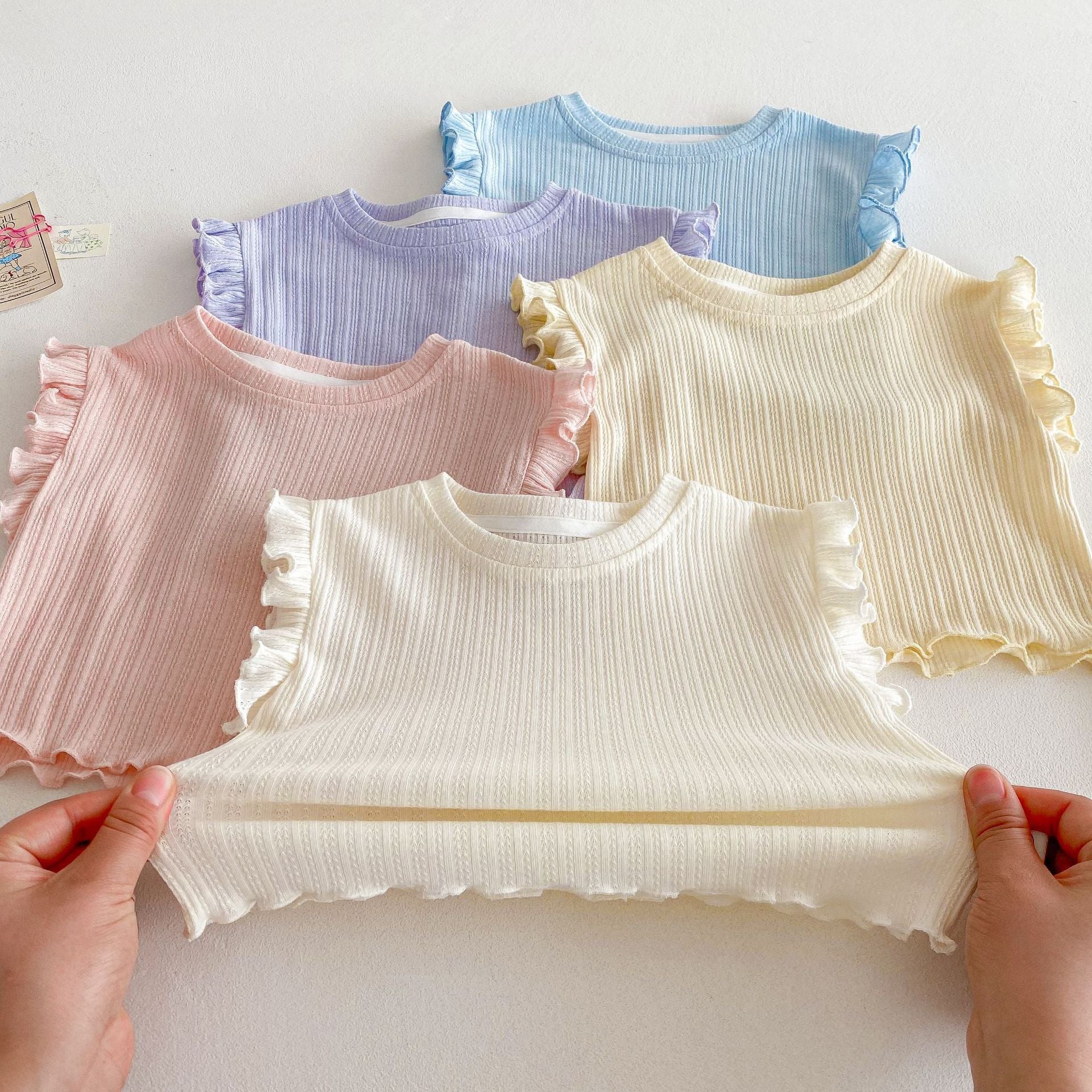 Ruffle Sleeve Ribbed Set ラッフル袖トップス+パンツ セット【mh0012338】 Beitaoya