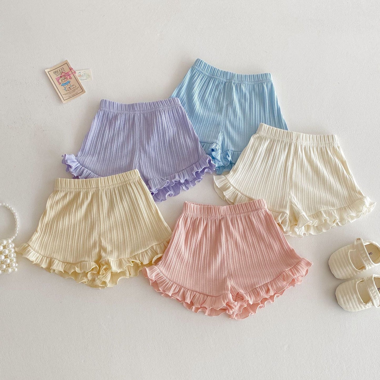 Ruffle Sleeve Ribbed Set ラッフル袖トップス+パンツ セット【mh0012338】 Beitaoya