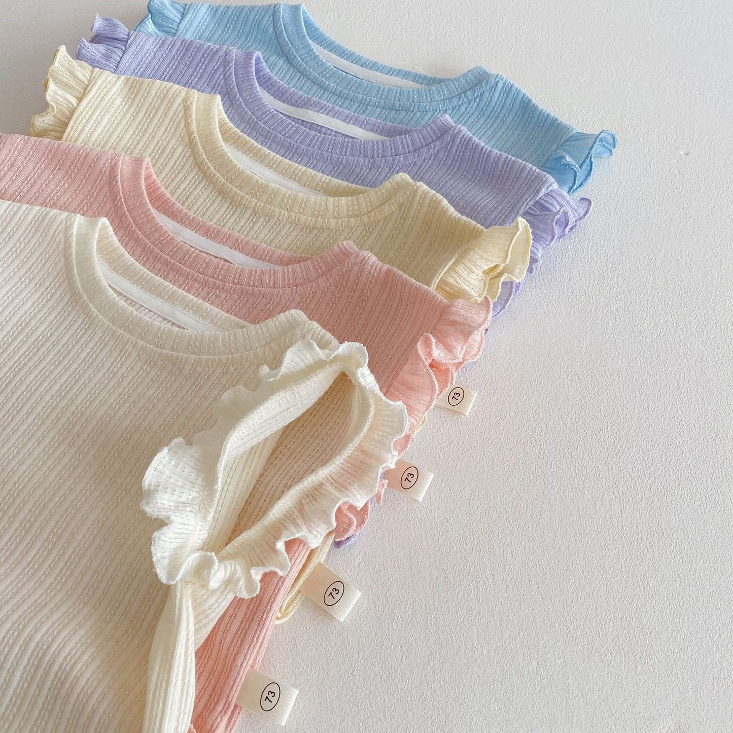 Ruffle Sleeve Ribbed Set ラッフル袖トップス+パンツ セット【mh0012338】 mamahalo shop