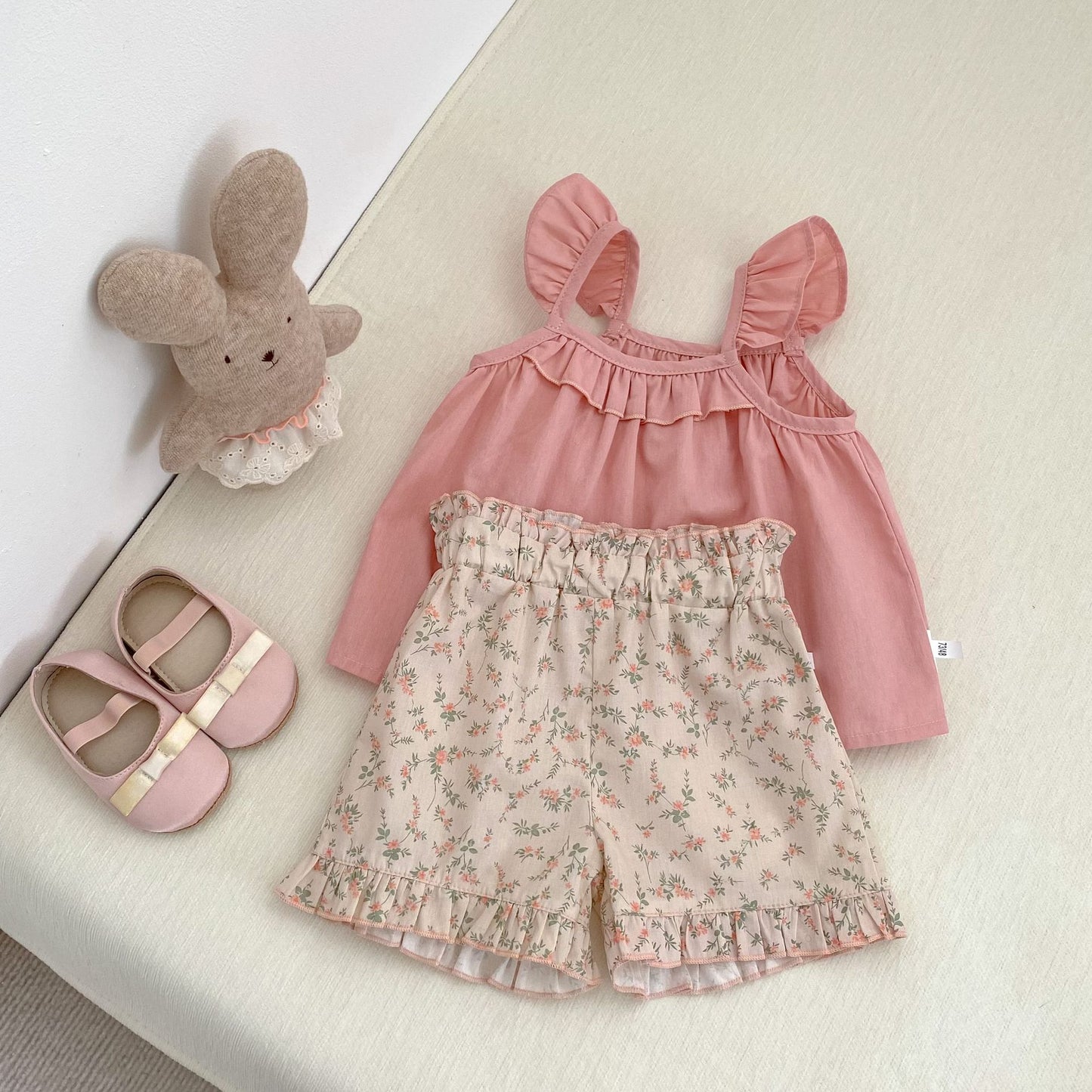 Ruffle Strap Top Floral Shorts Set フリル袖 トップス 花柄 ショートパンツ【mh0012479】 Engepapa ノースリーブセットアップ
