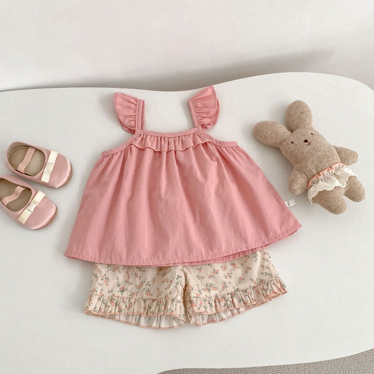 Ruffle Strap Top Floral Shorts Set フリル袖 トップス 花柄 ショートパンツ【mh0012479】 Engepapa ノースリーブセットアップ