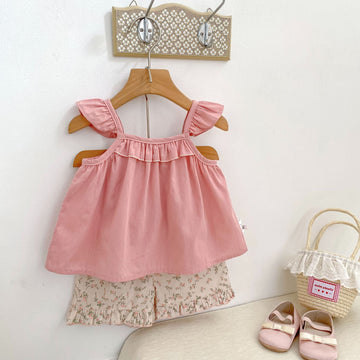 Ruffle Strap Top Floral Shorts Set フリル袖 トップス 花柄 ショートパンツ【mh0012479】 Engepapa ノースリーブセットアップ