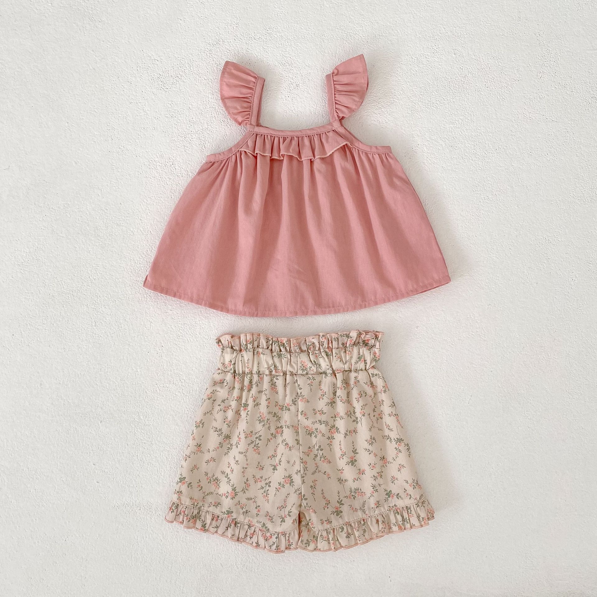 Ruffle Strap Top Floral Shorts Set フリル袖 トップス 花柄 ショートパンツ【mh0012479】 Engepapa ノースリーブセットアップ