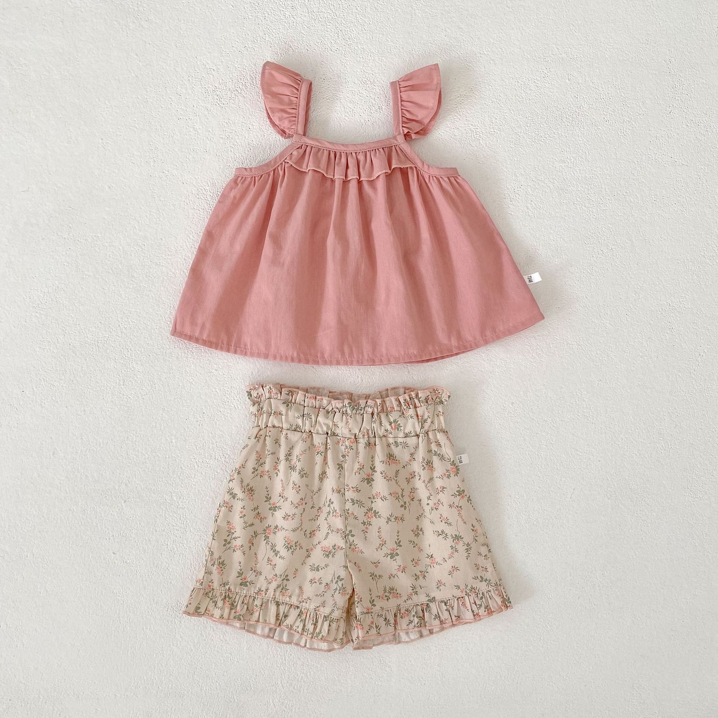 Ruffle Strap Top Floral Shorts Set フリル袖 トップス 花柄 ショートパンツ【mh0012479】 Pink / 73cm Engepapa ノースリーブセットアップ