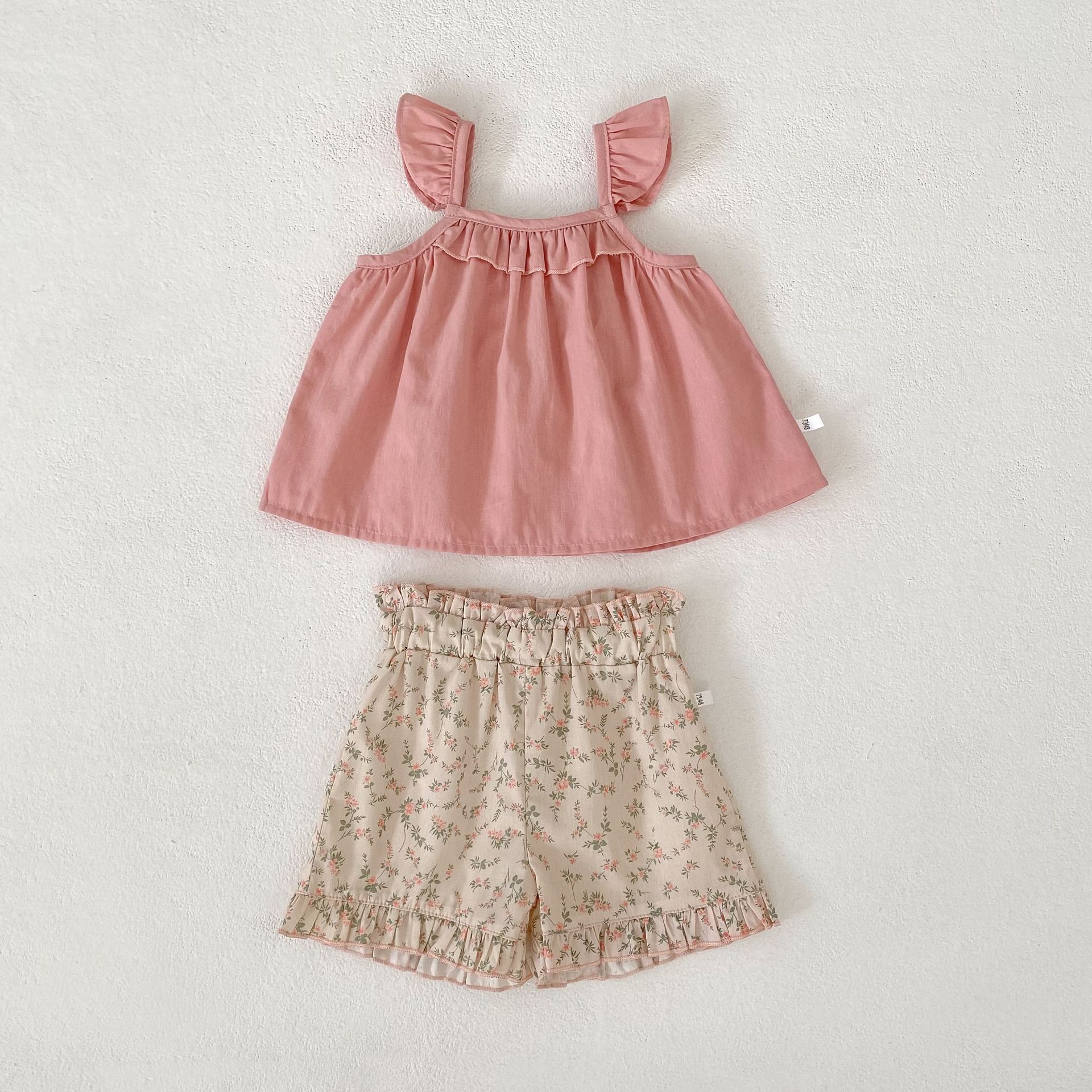 Ruffle Strap Top Floral Shorts Set フリル袖 トップス 花柄 ショートパンツ【mh0012479】 Pink / 73cm Engepapa ノースリーブセットアップ