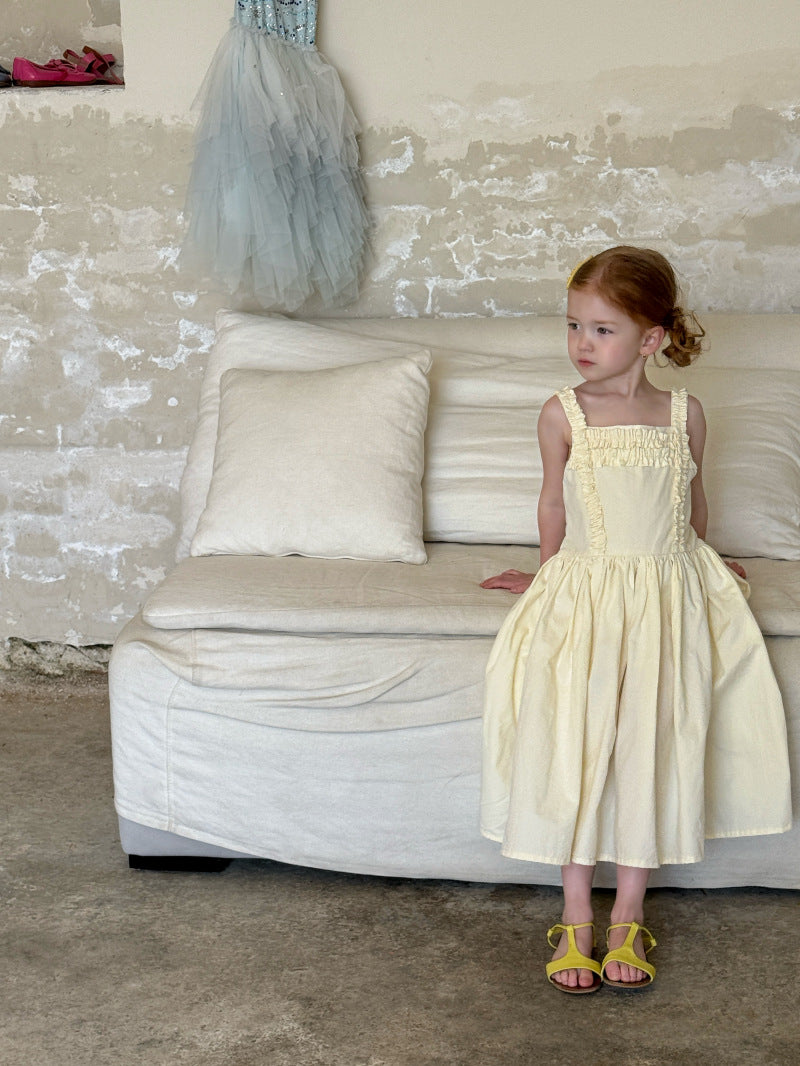 Ruffle Trim Cotton Sundress イエロー ノースリーブワンピース【mh0012799】 Chengle ノースリーブワンピース
