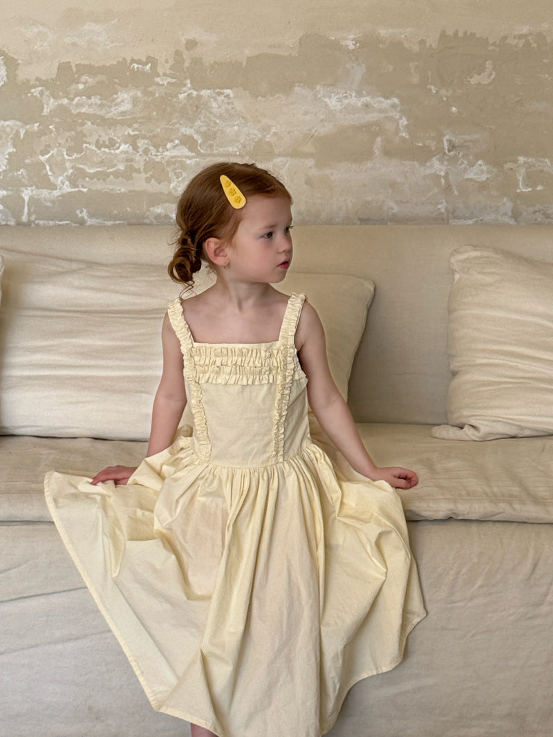 Ruffle Trim Cotton Sundress イエロー ノースリーブワンピース【mh0012799】 Chengle ノースリーブワンピース