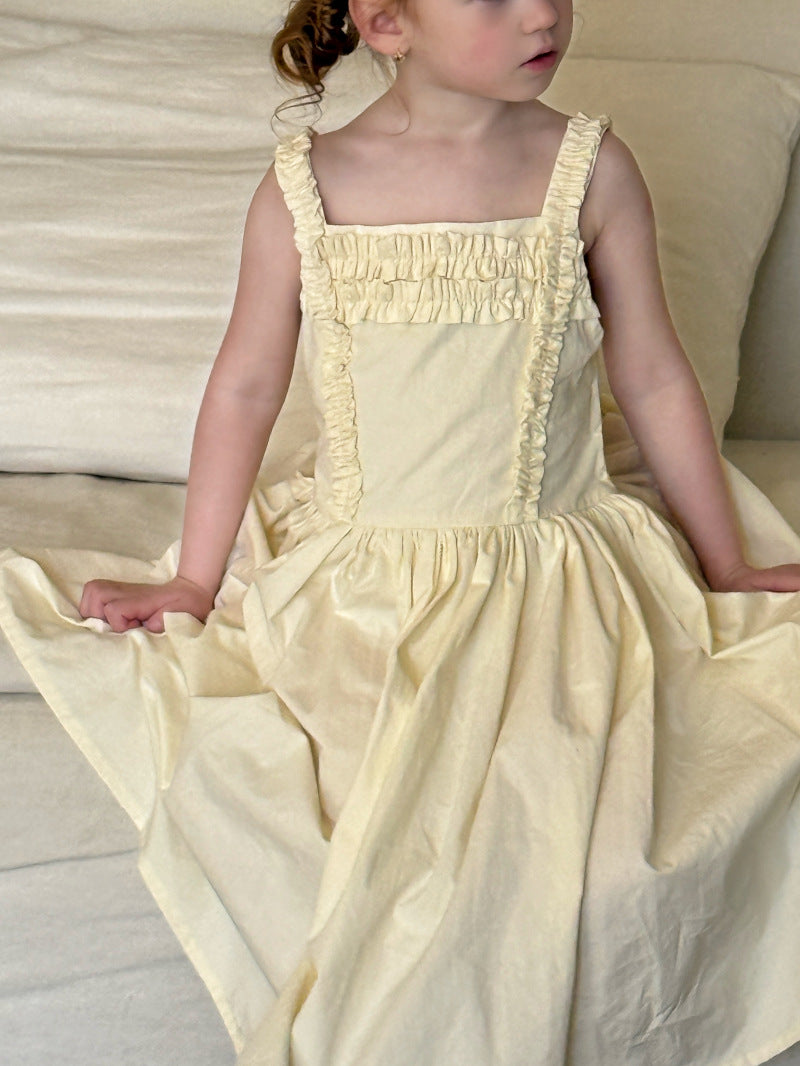 Ruffle Trim Cotton Sundress イエロー ノースリーブワンピース【mh0012799】 Chengle ノースリーブワンピース