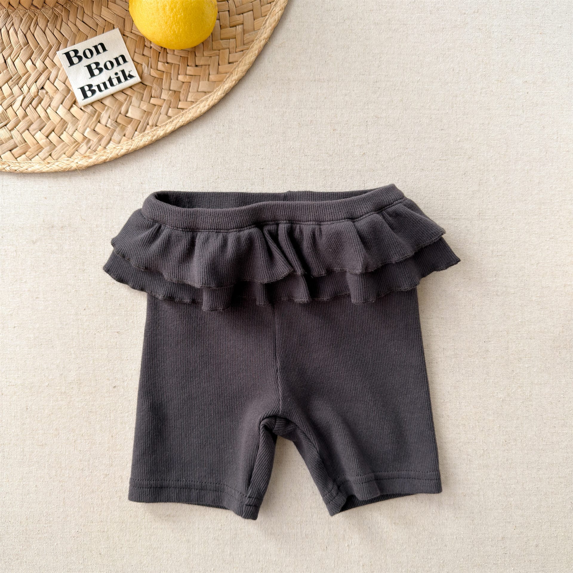 Ruffle Waist Short Leggings ラッフル ショートレギンス【mh0013231】 Dark Gray / 80cm ADbaby レギンスパンツ