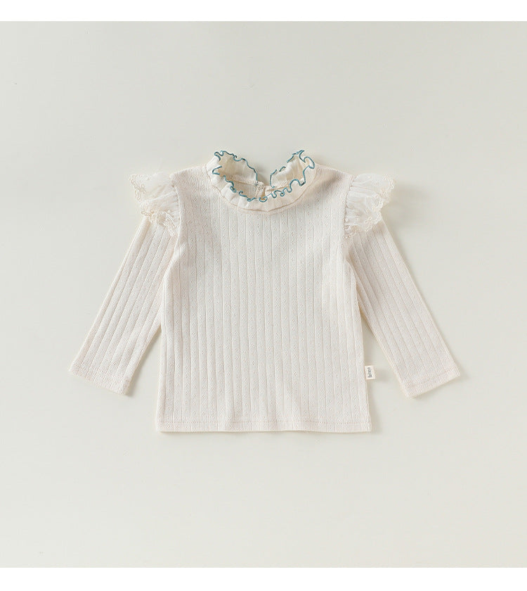 Ruffled Collar Cotton Base Shirt フリルカラー コットン 長袖Tシャツ【mh0012323】 Apricot / 73cm Beitaoya